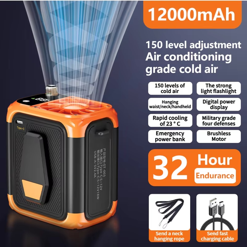 Mini HighSpeed Waist Fan Bladeless USB Hanging Neck Fan Outdoor Multifunctional Mobile Power Lighti 6