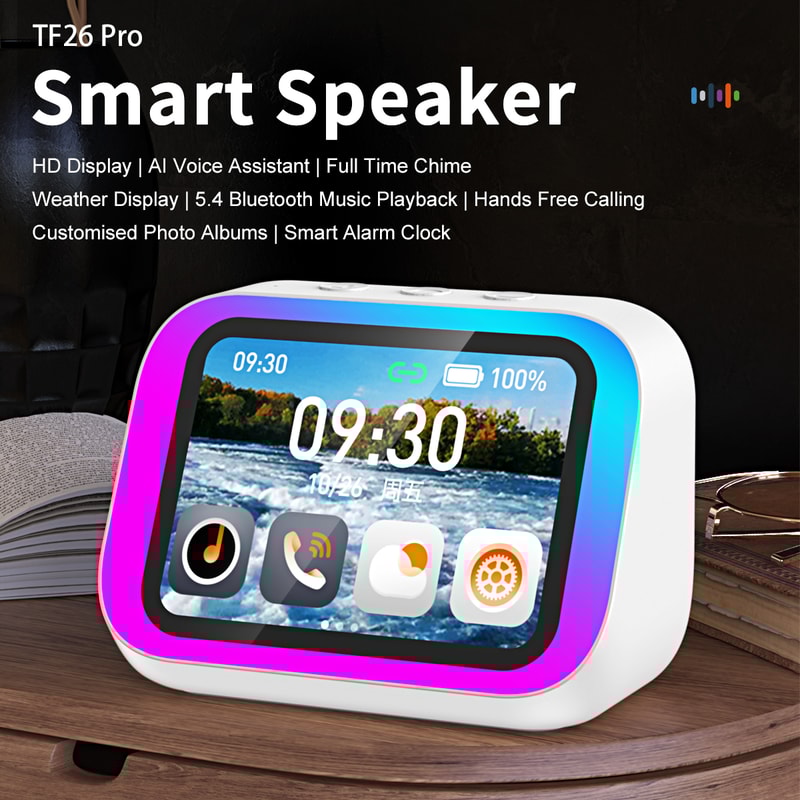 Bluetooth Speaker, Voice Assistant, HD Touch Screen Display, Electronic Album, Alarm Clock, Hi-Fi Stereo Sound
