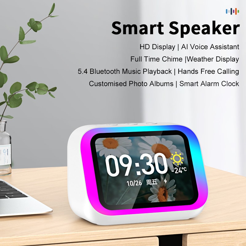 Bluetooth Speaker, Voice Assistant, HD Touch Screen Display, Electronic Album, Alarm Clock, Hi-Fi Stereo Sound