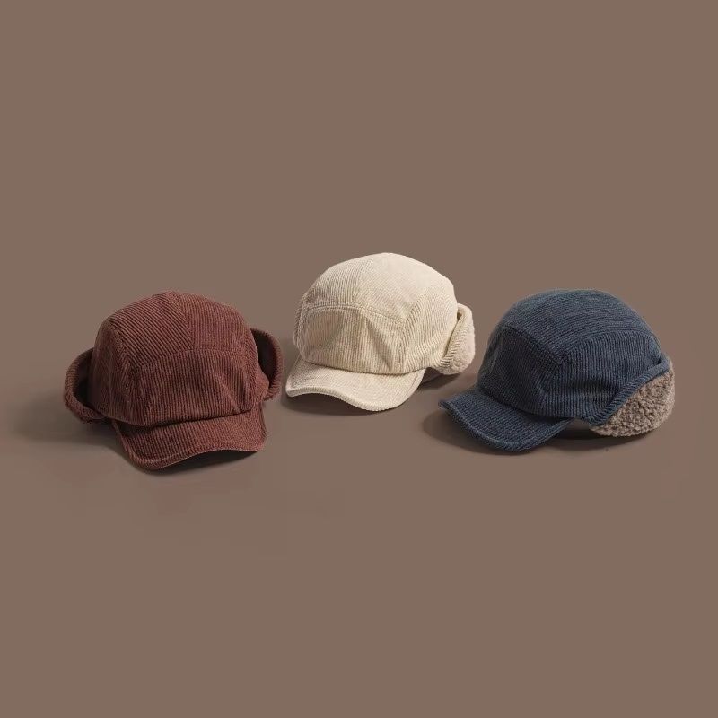 Winter Unisex Retro Corduroy Bomber Hat FleeceLined Windproof Earflap Cap For Men And Women 0