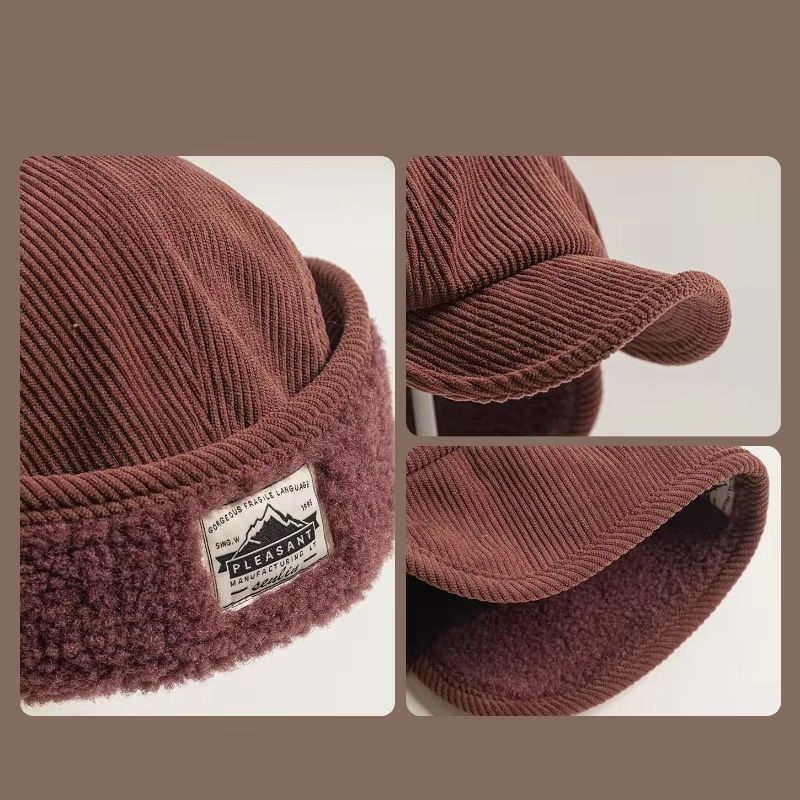 Winter Unisex Retro Corduroy Bomber Hat FleeceLined Windproof Earflap Cap For Men And Women 2