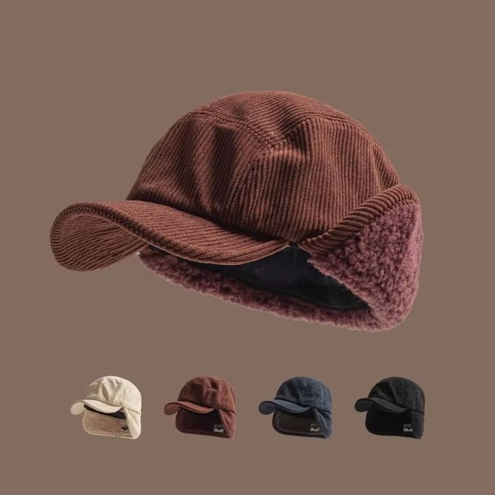 Winter Unisex Retro Corduroy Bomber Hat FleeceLined Windproof Earflap Cap For Men And Women 3