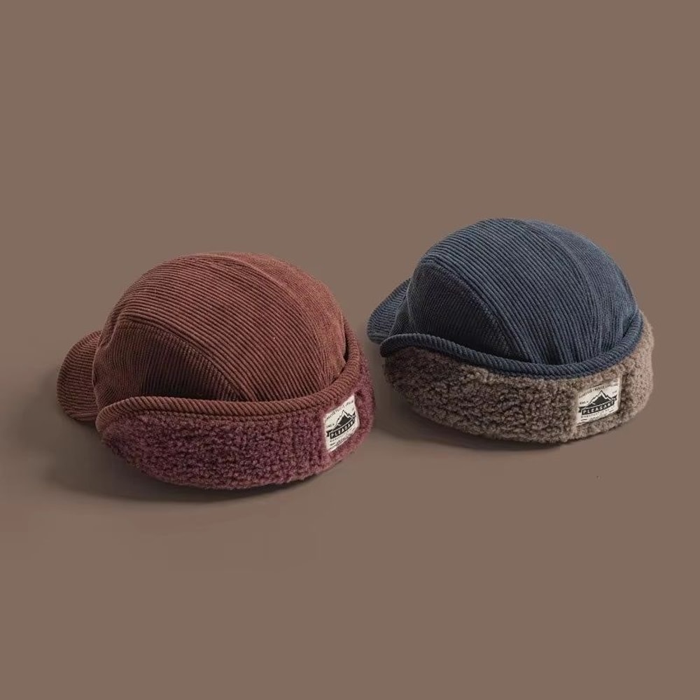 Winter Unisex Retro Corduroy Bomber Hat FleeceLined Windproof Earflap Cap For Men And Women 5