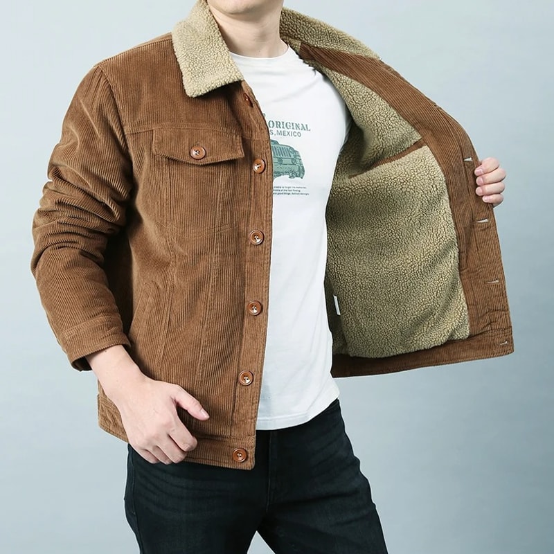 Male Cotton Jackets, Padded Warm Loose Parka Coat, Corduroy Short Jacket, Solid Zip Windbreaker, Winter Fleece Jacket