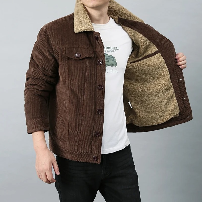 Male Cotton Jackets, Padded Warm Loose Parka Coat, Corduroy Short Jacket, Solid Zip Windbreaker, Winter Fleece Jacket