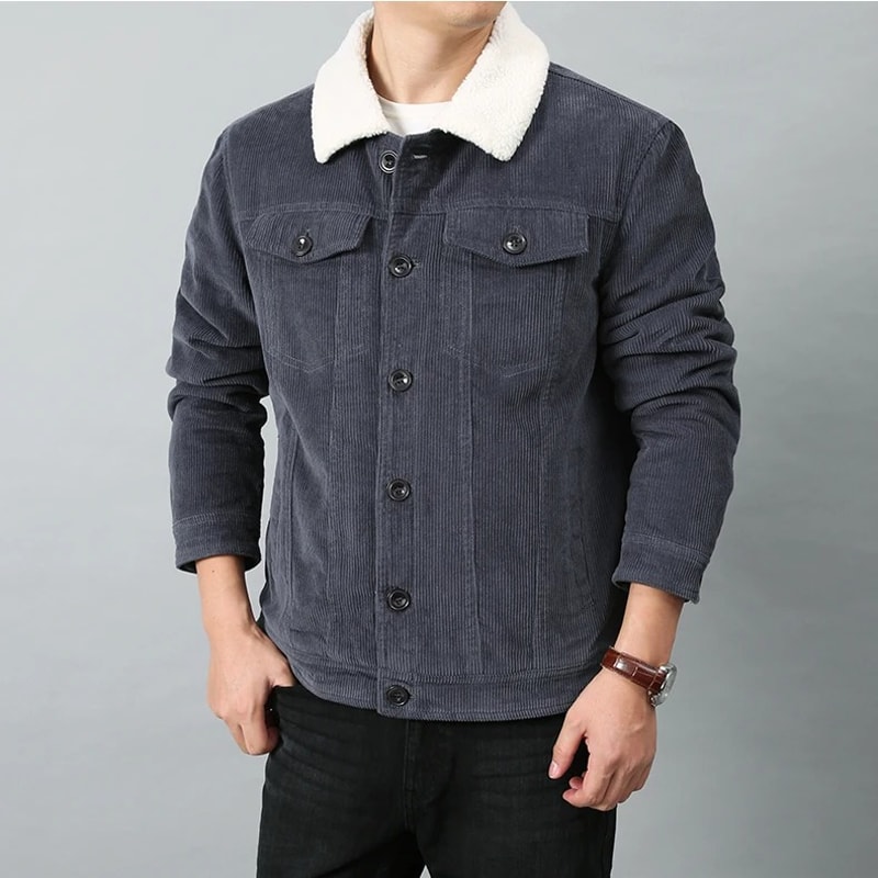 Male Cotton Jackets, Padded Warm Loose Parka Coat, Corduroy Short Jacket, Solid Zip Windbreaker, Winter Fleece Jacket