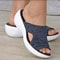 Slippers Women Casual Open Toe, Breathable Outdoor Beach Platform Sandals, Plus Size Solid Color Wedges Shoes