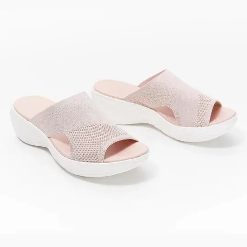 Slippers Women Casual Open Toe, Breathable Outdoor Beach Platform Sandals, Plus Size Solid Color Wedges Shoes