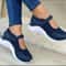 Round Head Knitted Womens Sneakers Thick Sole Single Shoes Casual Grid Shoes Large Size Comfortable 0