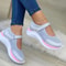 Round Head Knitted Womens Sneakers Thick Sole Single Shoes Casual Grid Shoes Large Size Comfortable 3