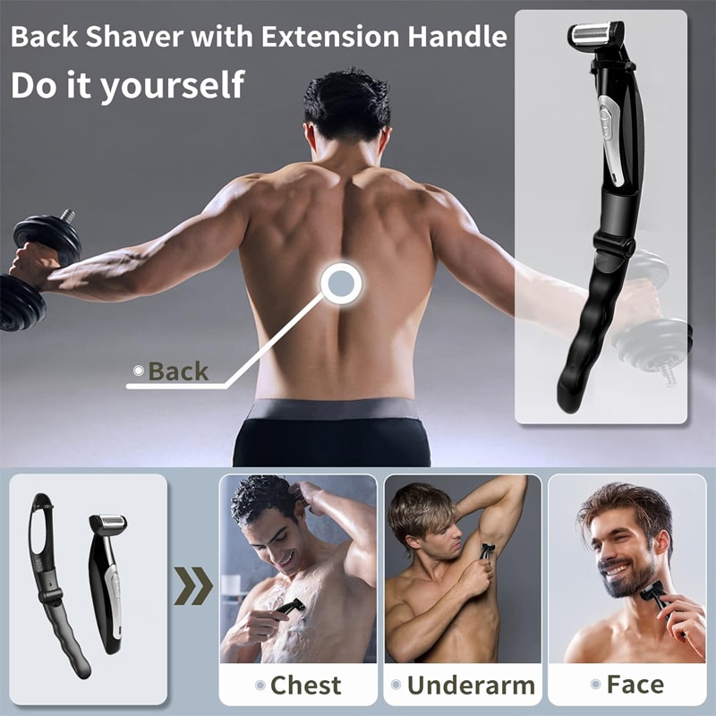 Back Shavers for Men, Body Groomers with Long Handle, Detachable Extension Handle for Easy Back Attachment