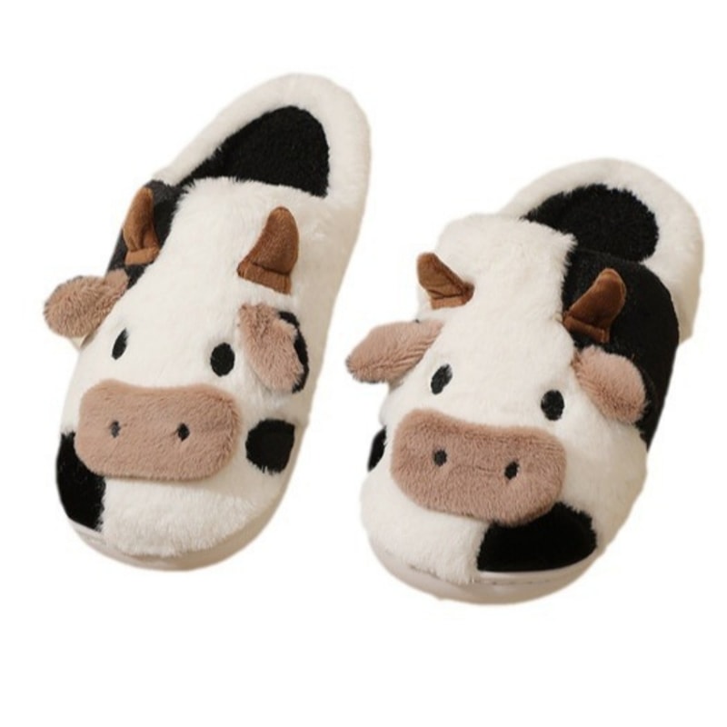 Winter Home Slippers For Couples Warm Plush Cartoon Cow AntiSlip Cotton Slipper For Men And Women C 3