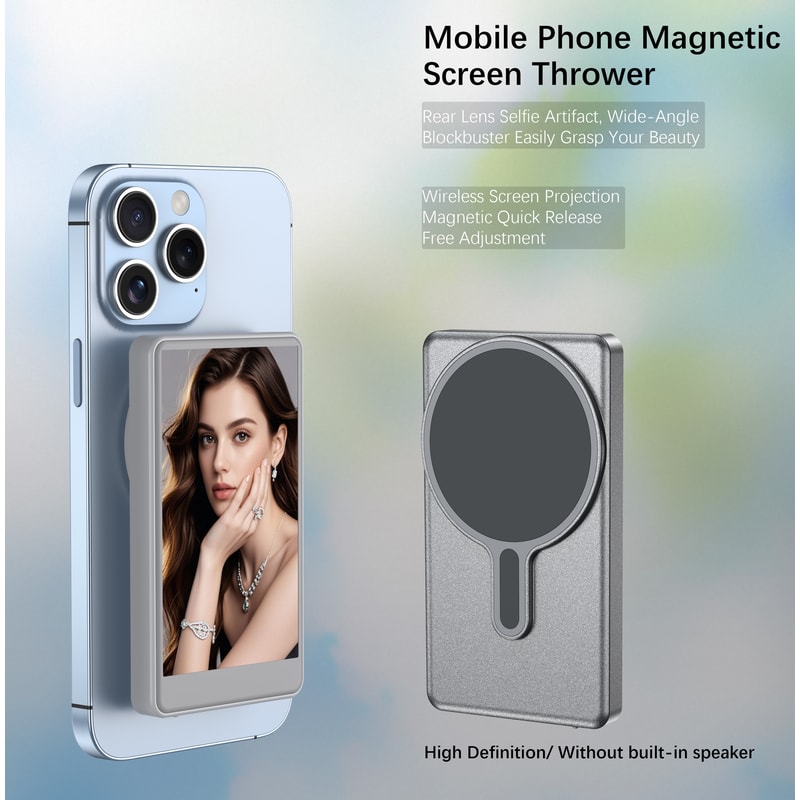 Selfie Monitor Screen for Phone, Rear Camera for Selfie Vlog Live Stream, Magnetic Mount for MagSafe