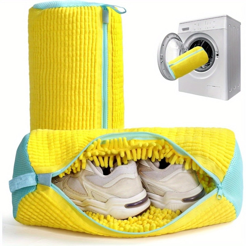 Durable Shoe Washing Machine Bag Yellow With Blue Zipper Oval Laundry Bag For All Shoe Types Protec 0