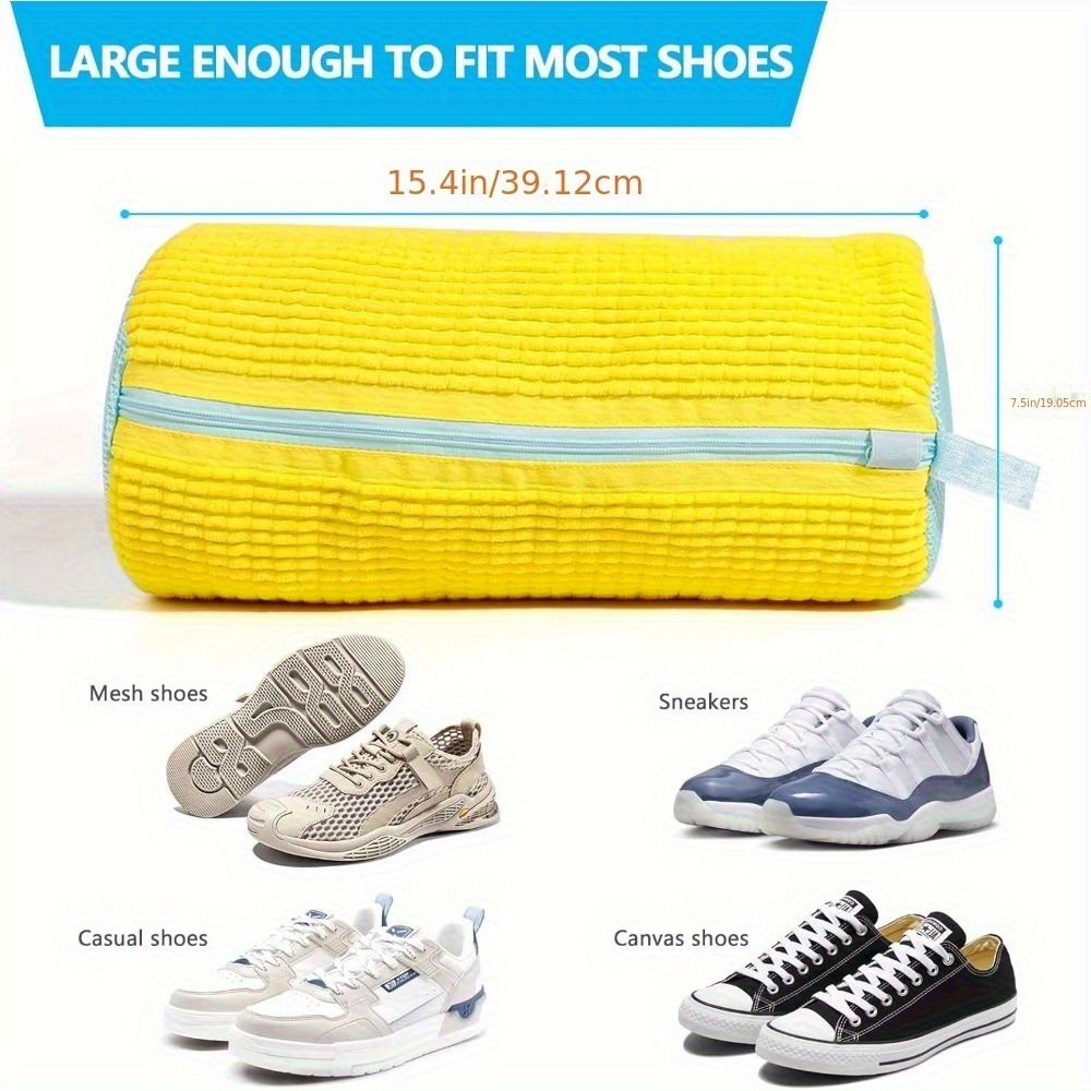 Durable Shoe Washing Machine Bag Yellow With Blue Zipper Oval Laundry Bag For All Shoe Types Protec 3
