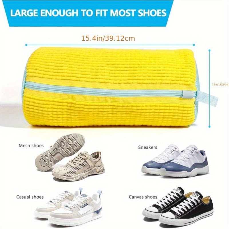 Durable Shoe Washing Machine Bag Yellow With Blue Zipper Oval Laundry Bag For All Shoe Types Protec 3