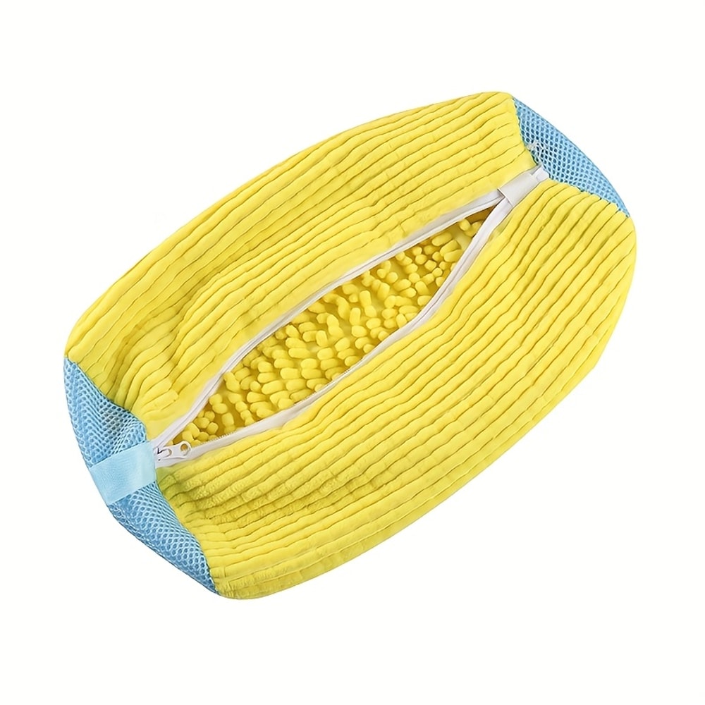 Durable Shoe Washing Machine Bag Yellow With Blue Zipper Oval Laundry Bag For All Shoe Types Protec 6