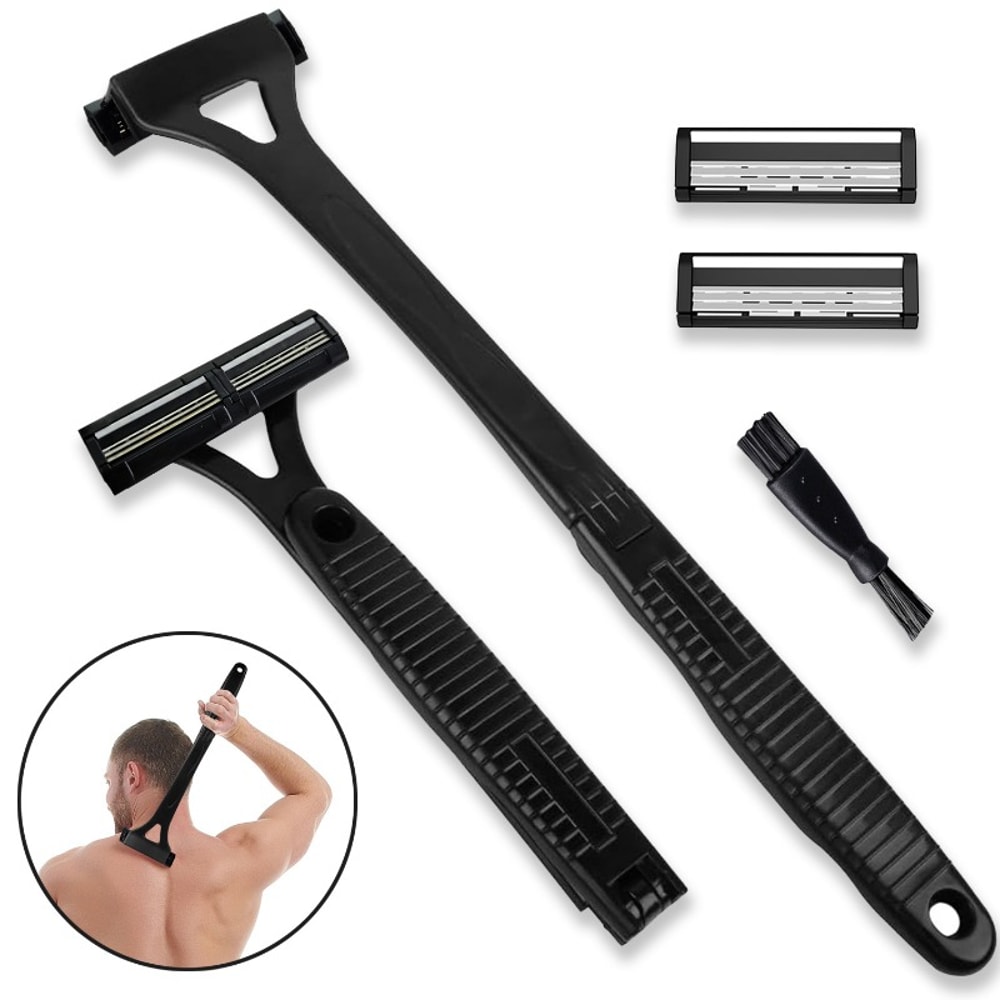 Men Triple Blade Manual Back Hair Shaver, Safety Long Handle Foldable Trimmer for Body, Leg, Shaving Razor Removal