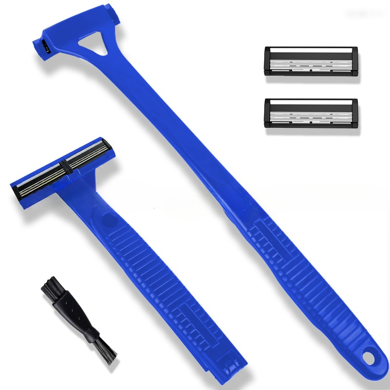 Men Triple Blade Manual Back Hair Shaver, Safety Long Handle Foldable Trimmer for Body, Leg, Shaving Razor Removal