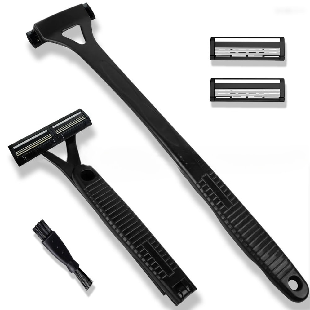 Men Triple Blade Manual Back Hair Shaver, Safety Long Handle Foldable Trimmer for Body, Leg, Shaving Razor Removal