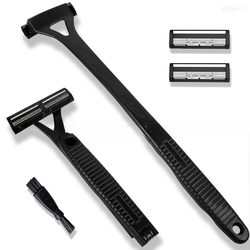 Men Triple Blade Manual Back Hair Shaver, Safety Long Handle Foldable Trimmer for Body, Leg, Shaving Razor Removal