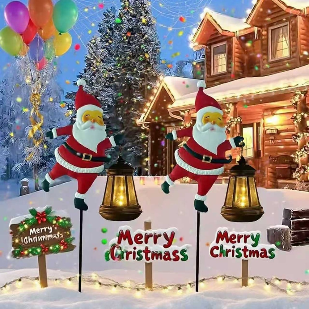 Christmas Solar Kettle Lights Garden Lawn Decorative Santa Claus Kettle Ground Lamp Solar LED Night 8