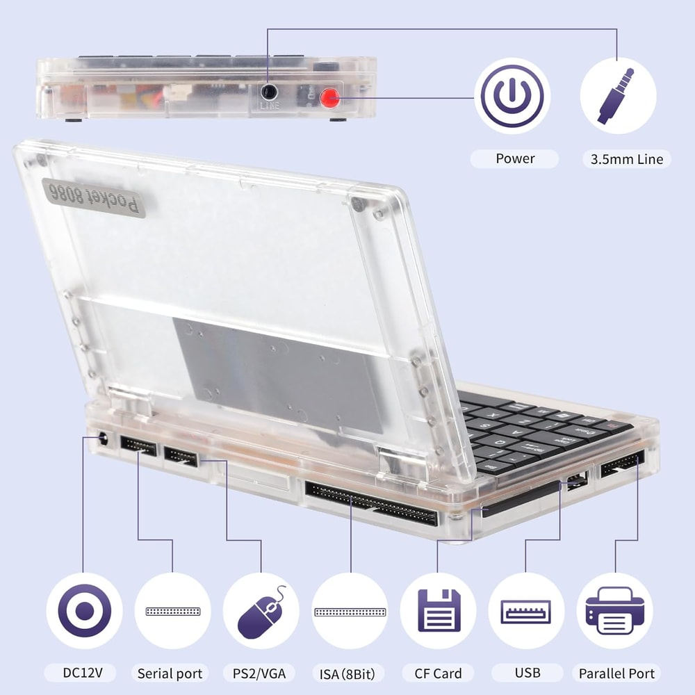 Mini Retro Laptop, Retro Pocket CPU PC-XT, Compatible with MS-DOS System Windows
