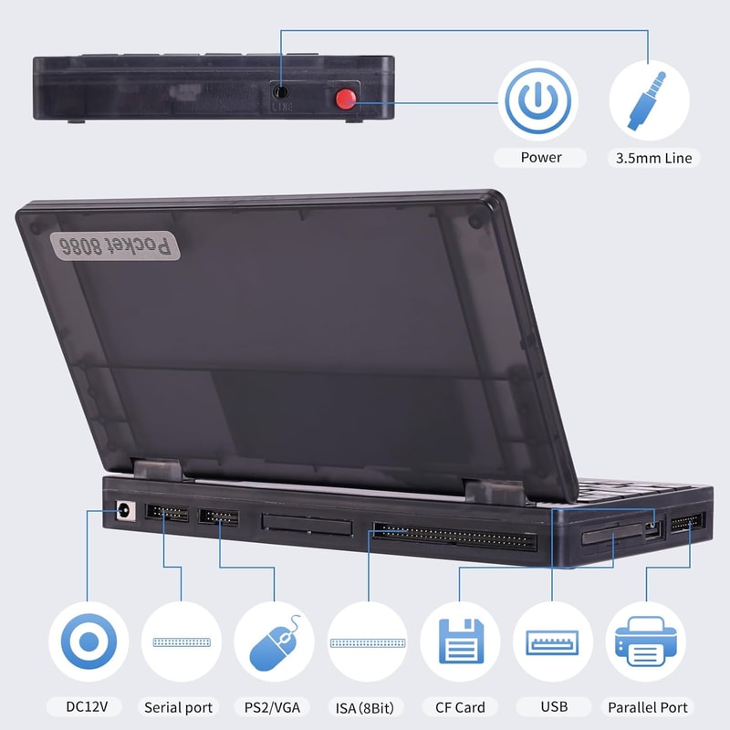 Mini Retro Laptop, Retro Pocket CPU PC-XT, Compatible with MS-DOS System Windows