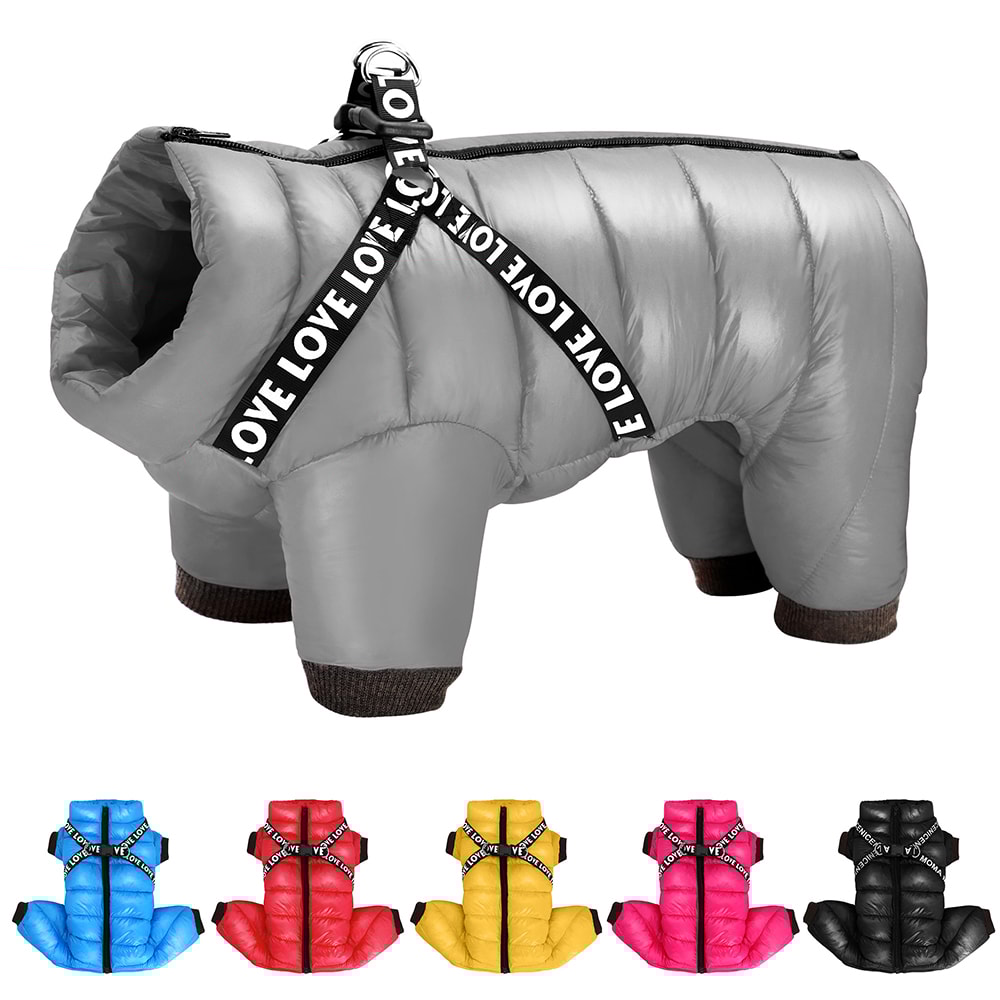 Warm Winter Dog Clothes With Harness Thick Cotton Dog Coat Down Jacket Pet Clothing Outfit For Smal 0