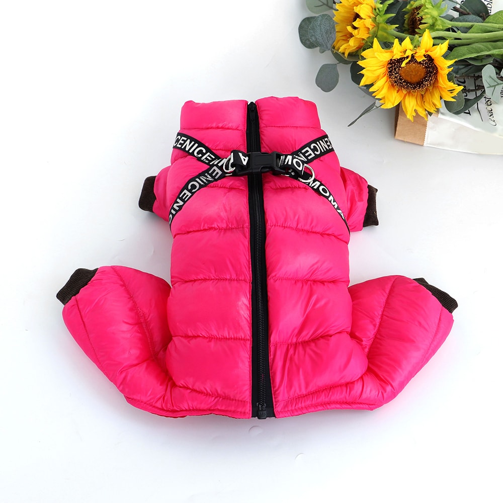 Warm Winter Dog Clothes With Harness Thick Cotton Dog Coat Down Jacket Pet Clothing Outfit For Smal 3