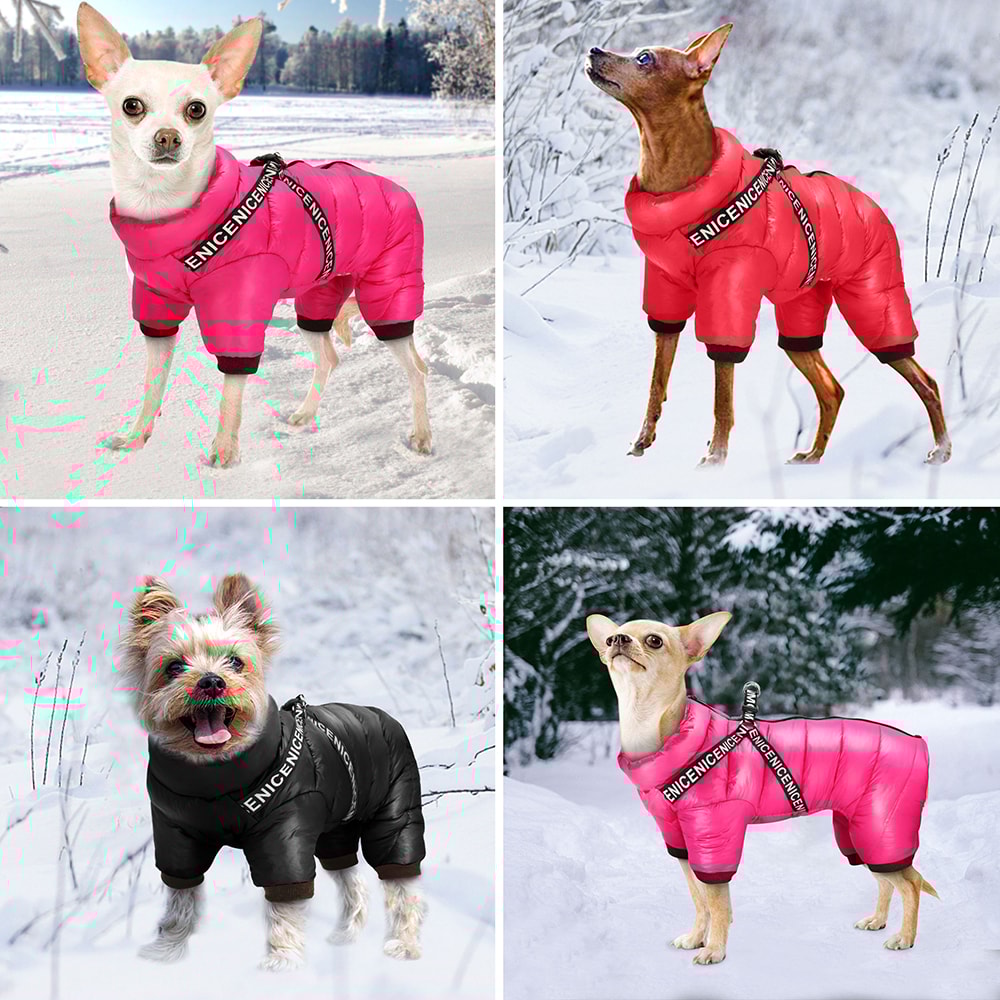 Warm Winter Dog Clothes With Harness Thick Cotton Dog Coat Down Jacket Pet Clothing Outfit For Smal 4