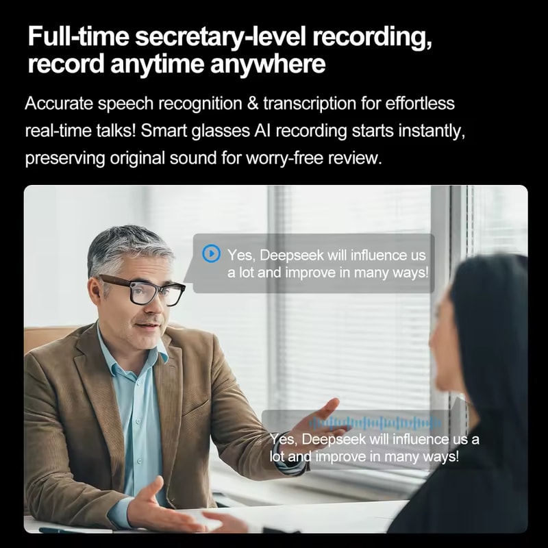 Camera AI Glasses for Men, Color-Changing Smart Translation Glasses, Photo Video Recording, Waterproof Call Smart