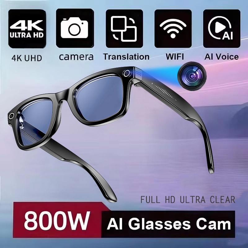 Camera AI Glasses for Men, Color-Changing Smart Translation Glasses, Photo Video Recording, Waterproof Call Smart