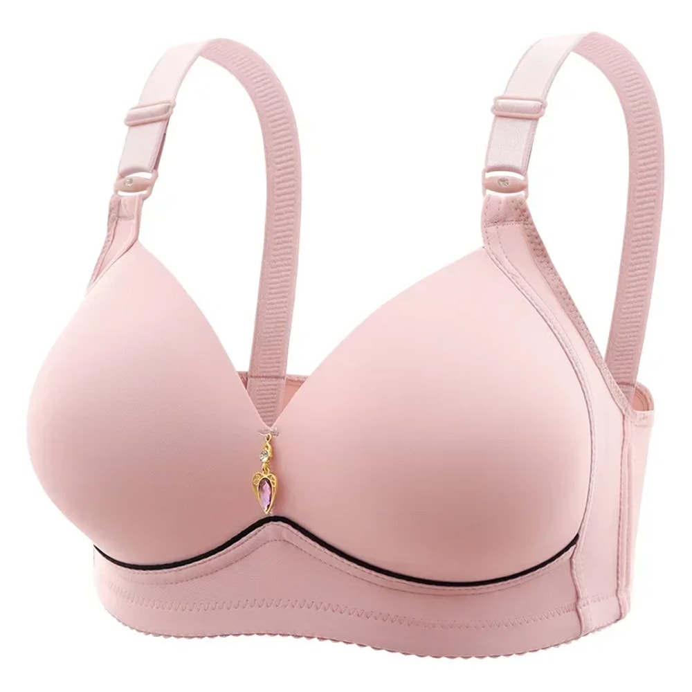 Mom Brassiere Without Steel Ring, Breathable Gathered Ladies Underwear, Non-magnetic Thin Cup, Glossy Obese Female Bra