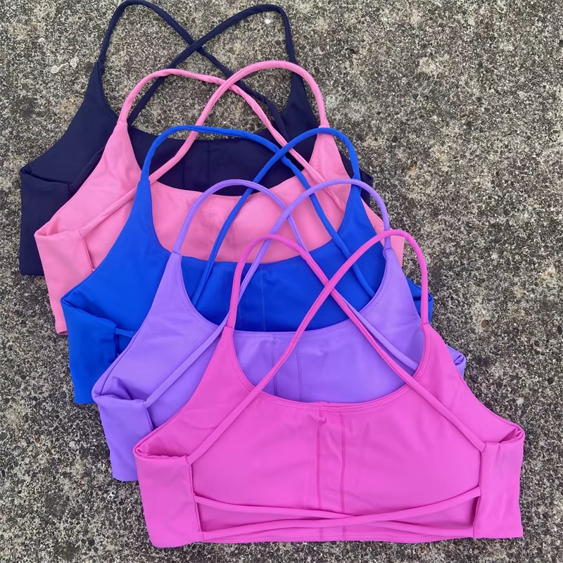 Sexy Soft Fitness Sport Bra, Spaghetti Strap Cross Back Women Top, Tight Gym Yoga Underwear Athletic Workout with Chest