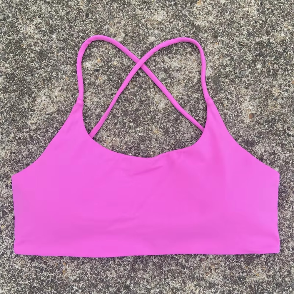 Sexy Soft Fitness Sport Bra, Spaghetti Strap Cross Back Women Top, Tight Gym Yoga Underwear Athletic Workout with Chest