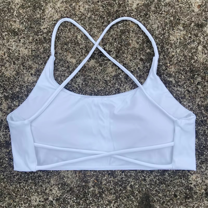Sexy Soft Fitness Sport Bra, Spaghetti Strap Cross Back Women Top, Tight Gym Yoga Underwear Athletic Workout with Chest
