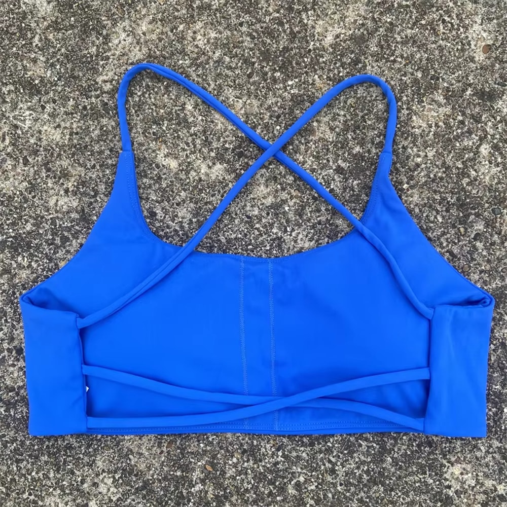 Sexy Soft Fitness Sport Bra, Spaghetti Strap Cross Back Women Top, Tight Gym Yoga Underwear Athletic Workout with Chest