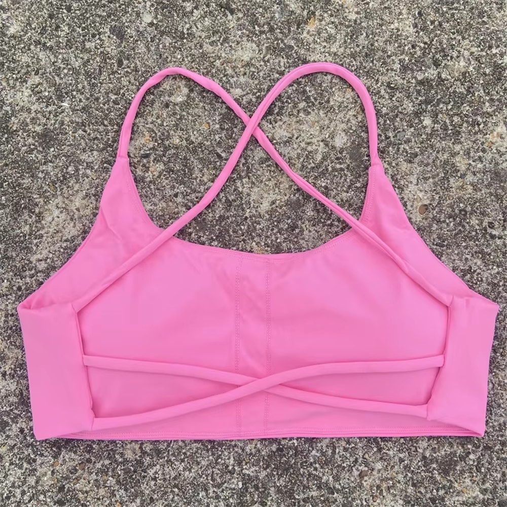 Sexy Soft Fitness Sport Bra, Spaghetti Strap Cross Back Women Top, Tight Gym Yoga Underwear Athletic Workout with Chest