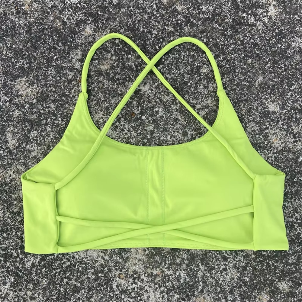 Sexy Soft Fitness Sport Bra, Spaghetti Strap Cross Back Women Top, Tight Gym Yoga Underwear Athletic Workout with Chest