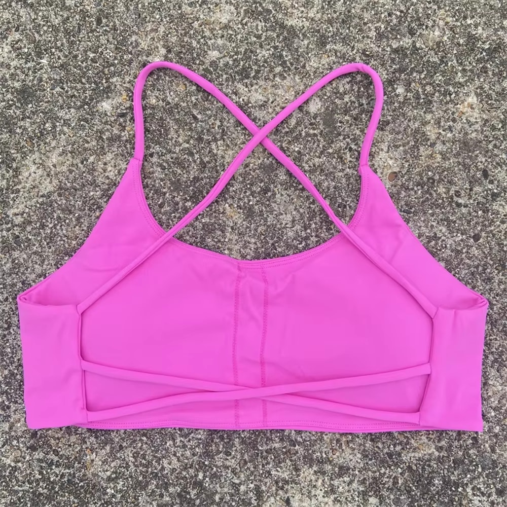 Sexy Soft Fitness Sport Bra, Spaghetti Strap Cross Back Women Top, Tight Gym Yoga Underwear Athletic Workout with Chest