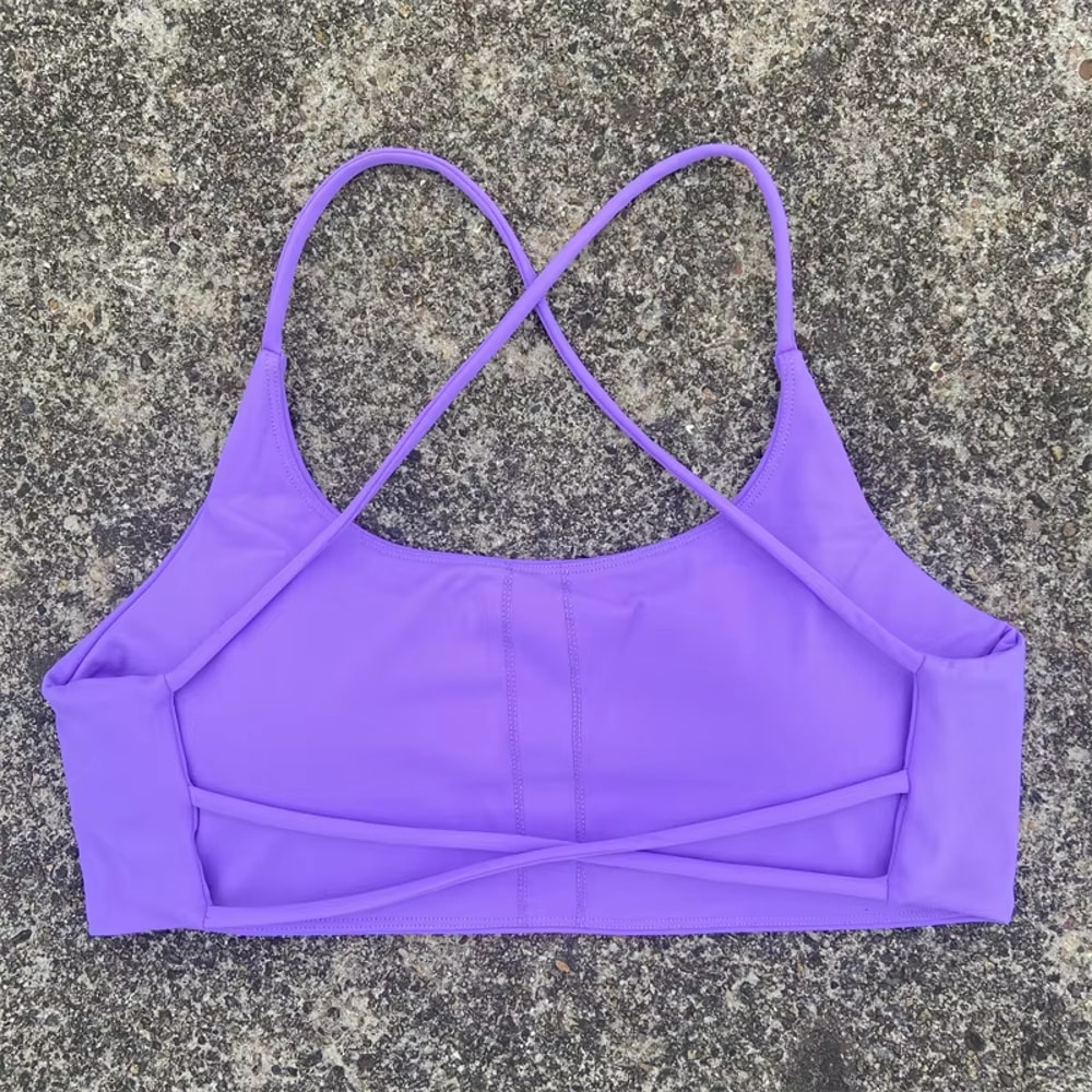Sexy Soft Fitness Sport Bra, Spaghetti Strap Cross Back Women Top, Tight Gym Yoga Underwear Athletic Workout with Chest