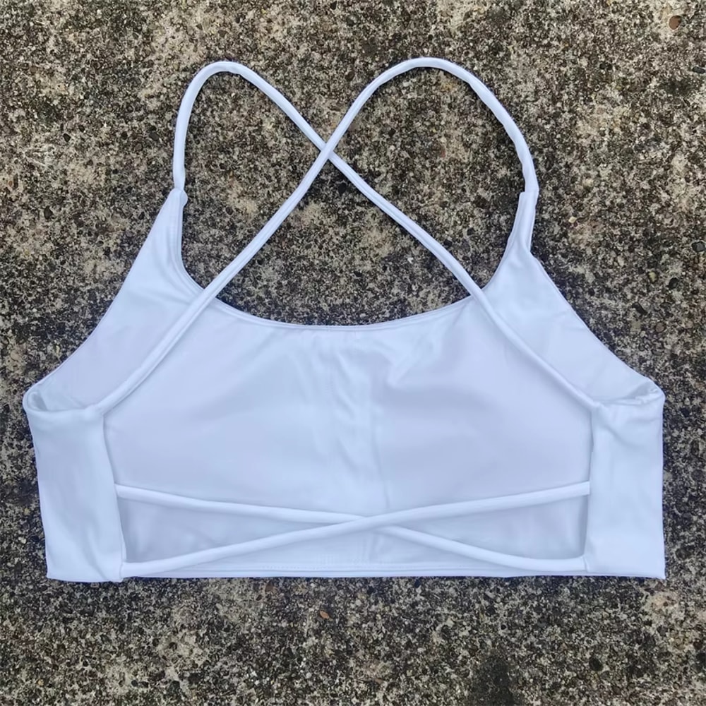 Sexy Soft Fitness Sport Bra, Spaghetti Strap Cross Back Women Top, Tight Gym Yoga Underwear Athletic Workout with Chest