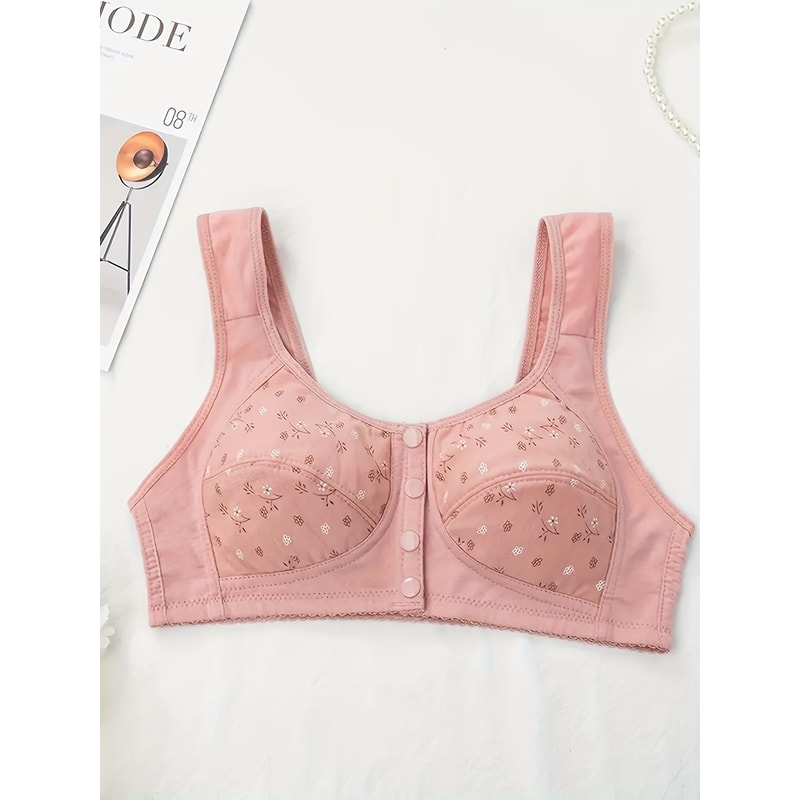 Elegant Front Buckle Floral Bra For Women Adjustable Breathable Pressurized Support Ideal For Breas 1