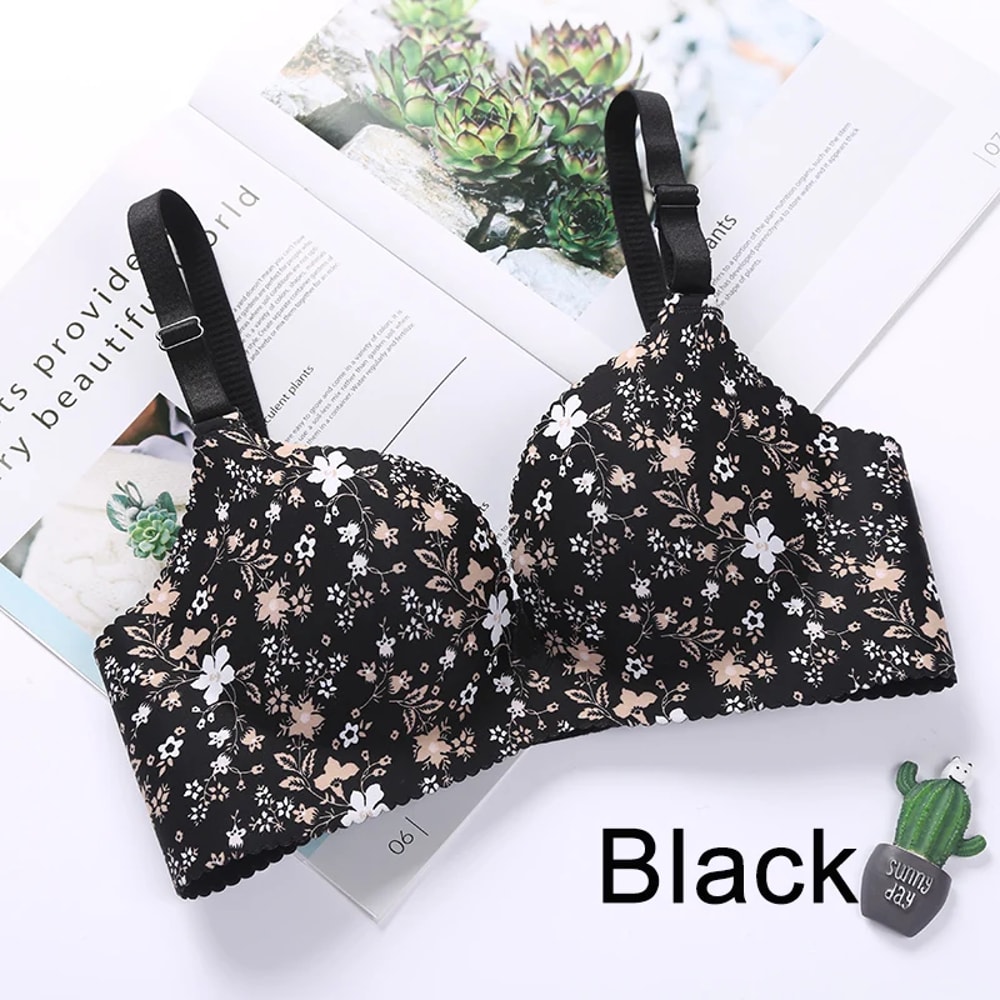 Women Flower Print Seamless Bra, Sexy Lingerie Floral Push Up, One-Piece Underwear