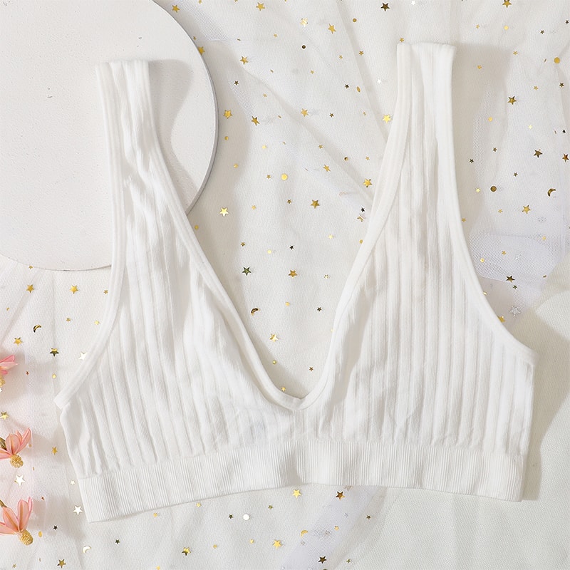 Deep V-neck Push Up Bras For Women, Seamless Bra, Sexy Lingerie, Ribbed Bralettes, Unlined Bra Sport Crop Top,Underwear