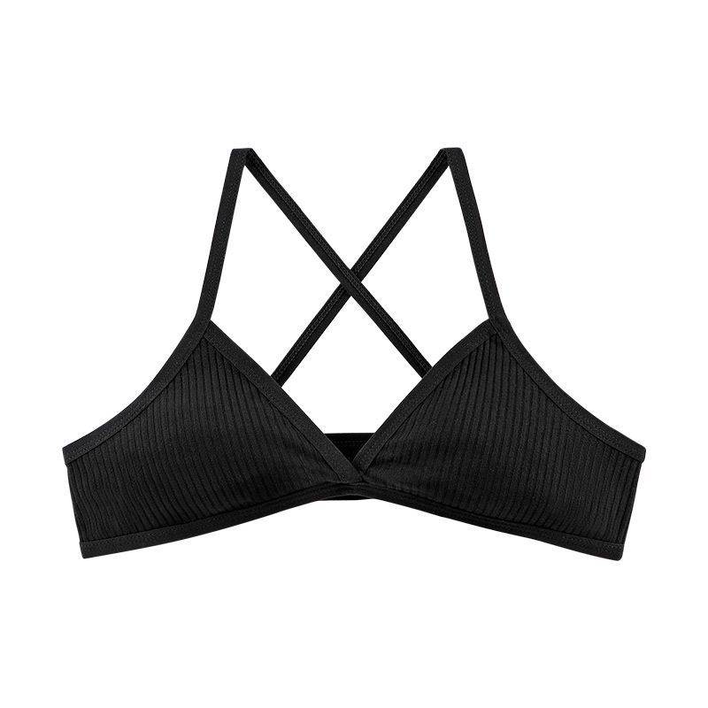 Comfort Lingerie Cotton Bras For Women, Thin Style Unlined Bralette, Sexy Deep V Triangle Cup, Cross Beauty Back Bra