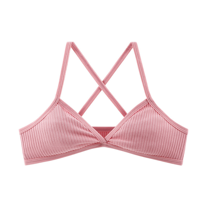 Comfort Lingerie Cotton Bras For Women, Thin Style Unlined Bralette, Sexy Deep V Triangle Cup, Cross Beauty Back Bra