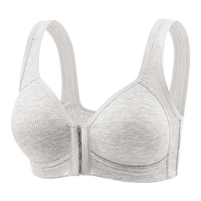 Women's Wire-Free Bra with Front Closure, Solid Color Full Coverage, Fixed Cups, Ideal for Middle-Aged and Elderly