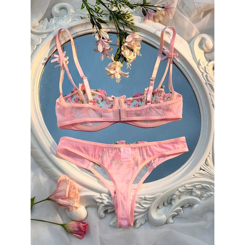 Sexy Lingerie Women Thin Transparent Lace, See Through Female Erotic Underwear, Bra And Panty Set, Sleepwear Suit